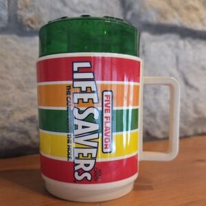 Vintage Life Savers Plastic Cup w/ Green Lid Screw off Top Deka, USA 1980's